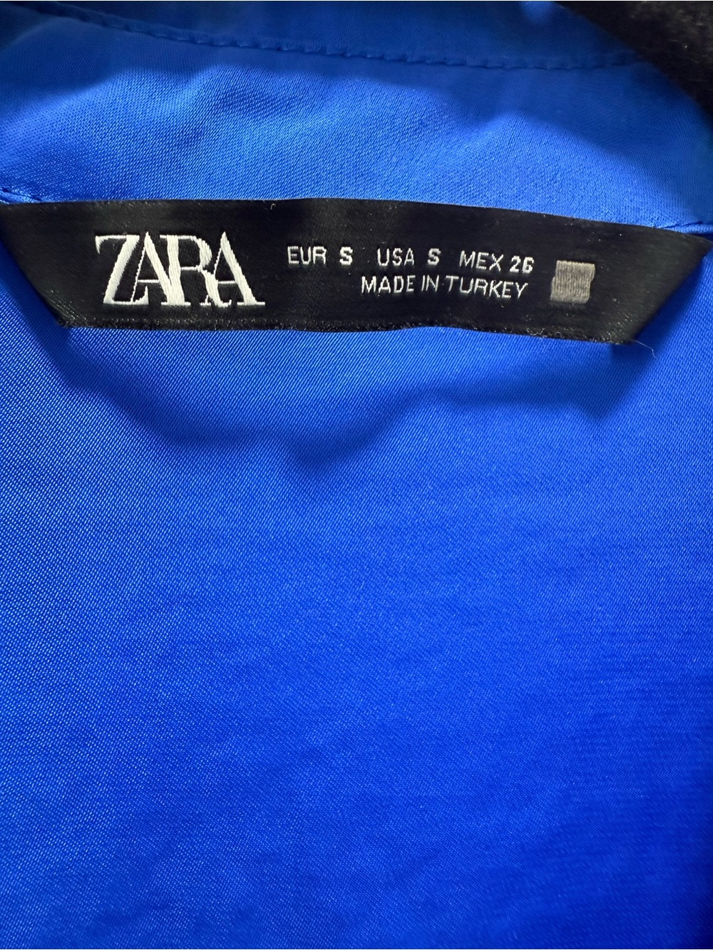 Zara Cobalt Blue Gathered Satin Dress featuring a collared neckline Sz(m) - Picture 4 of 4